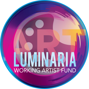 A pink and blue logo that says Luminaria Working Artist Fund